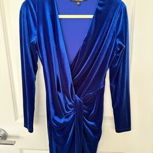 Black Halo Royal Blue Velvet Long Sleeve Dress